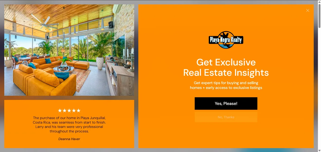 Playa Negra Realty pop-up